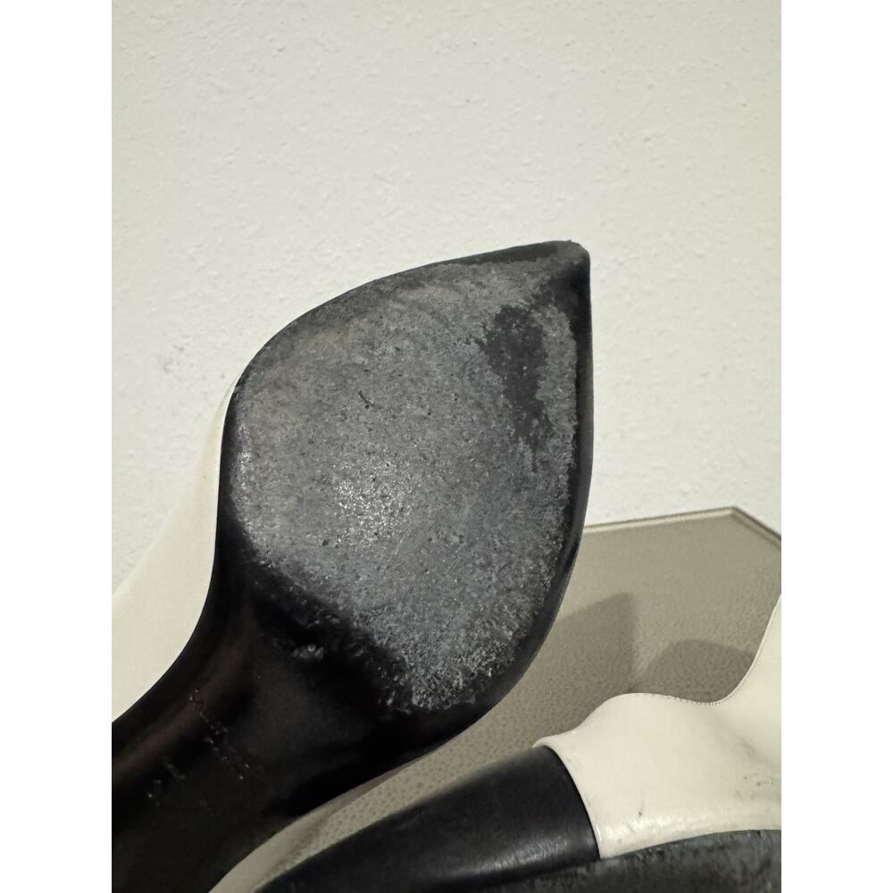 Saint Laurent White Black Cap Toe Iconic Pumps Heels Leather Women’s 37.5 / 7.5 - Picture 15 of 16